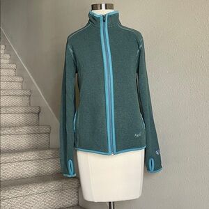 Kuhl Merino Sz M Teal Zip Up Fleece Sweater